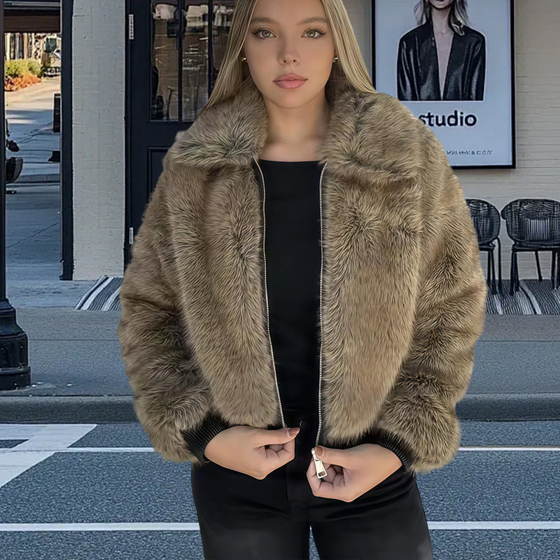 Damen Kunstfelljacke im eleganten Cropped-Design Drune