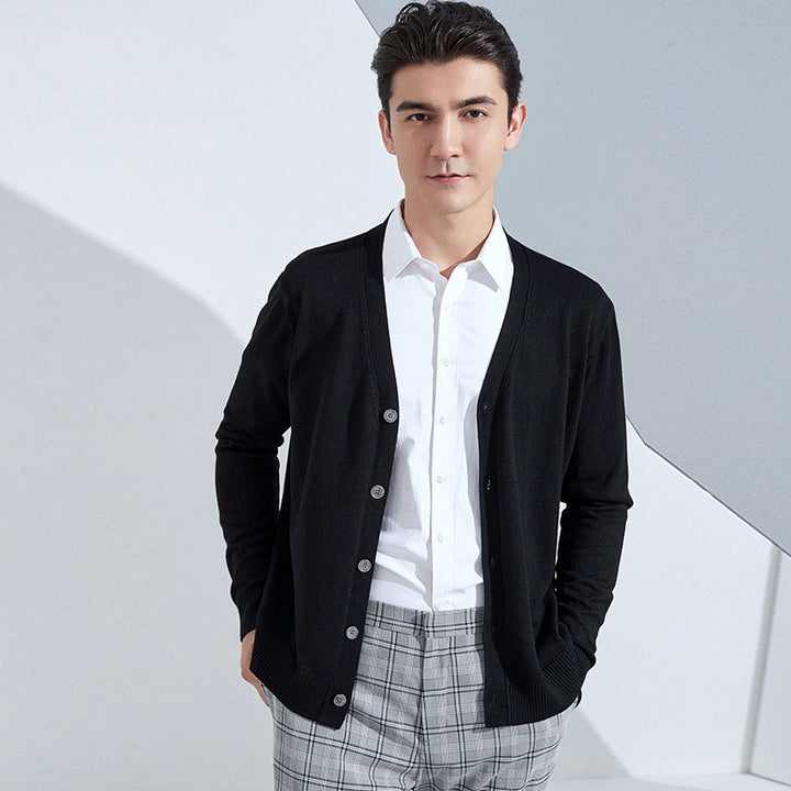 Herren Leichter Feinstrick-Cardigan mit V‑Ausschnitt und Business‑Silhouette Drune