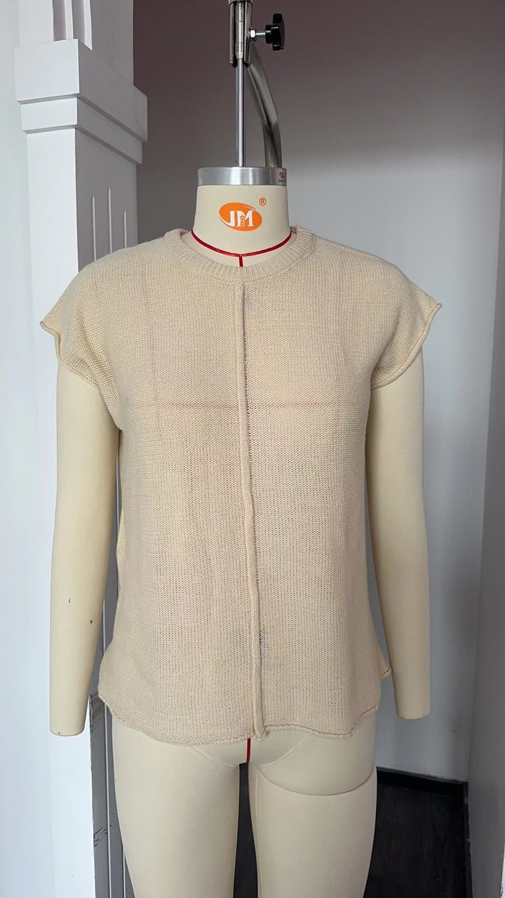 Damen lässiges Strickoberteil mit kurzen Ärmeln und strukturiertem Design Drune