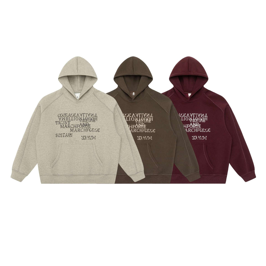 Unisex Oversize-Kapuzenpullover mit Raglanärmeln, Kängurutasche und versetztem Typo-Print Drune