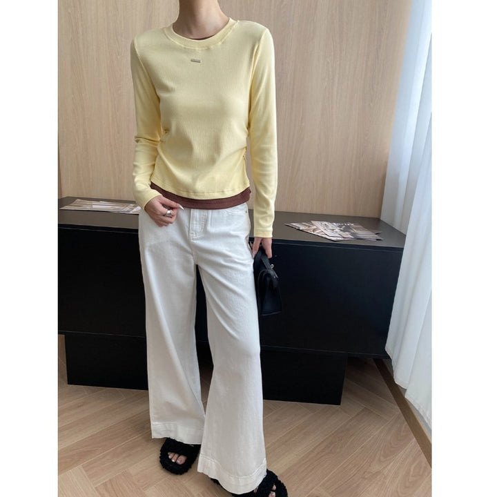 Damen figurbetontes Langarmshirt mit feiner Rippstruktur Drune