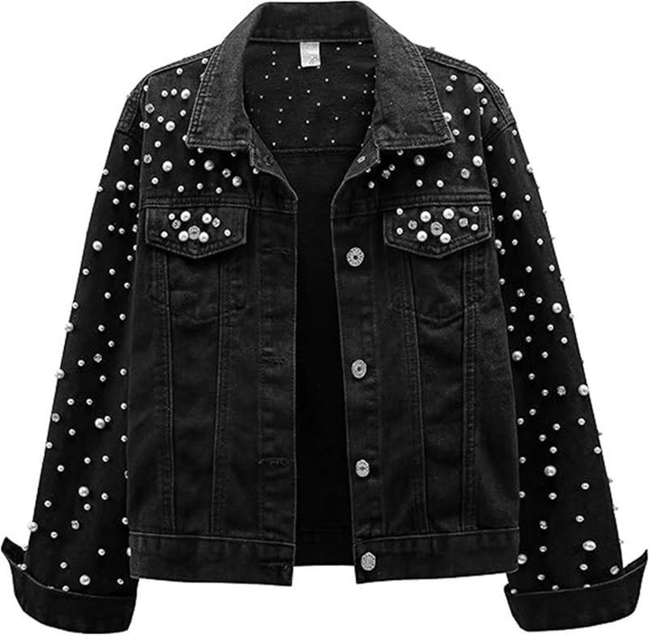 Damen Denimjacke mit Perlenverzierungen Drune