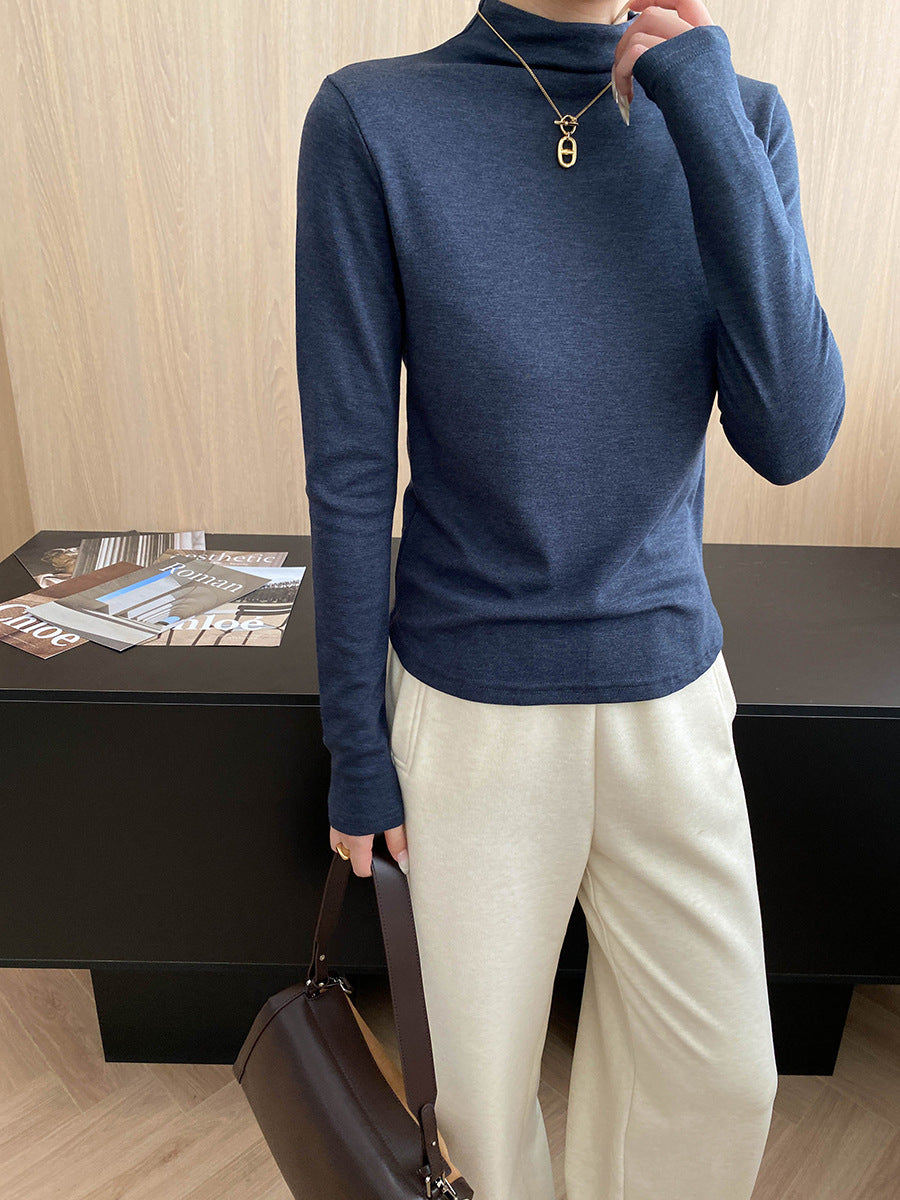 Damen hochwertiges Langarmshirt mit elegantem Stehkragen Drune