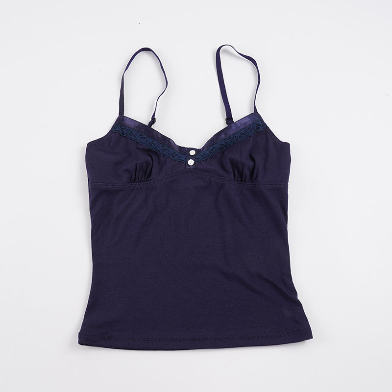 Damen Feinripp Spaghetti-Top mit Spitzen-Detail Drune