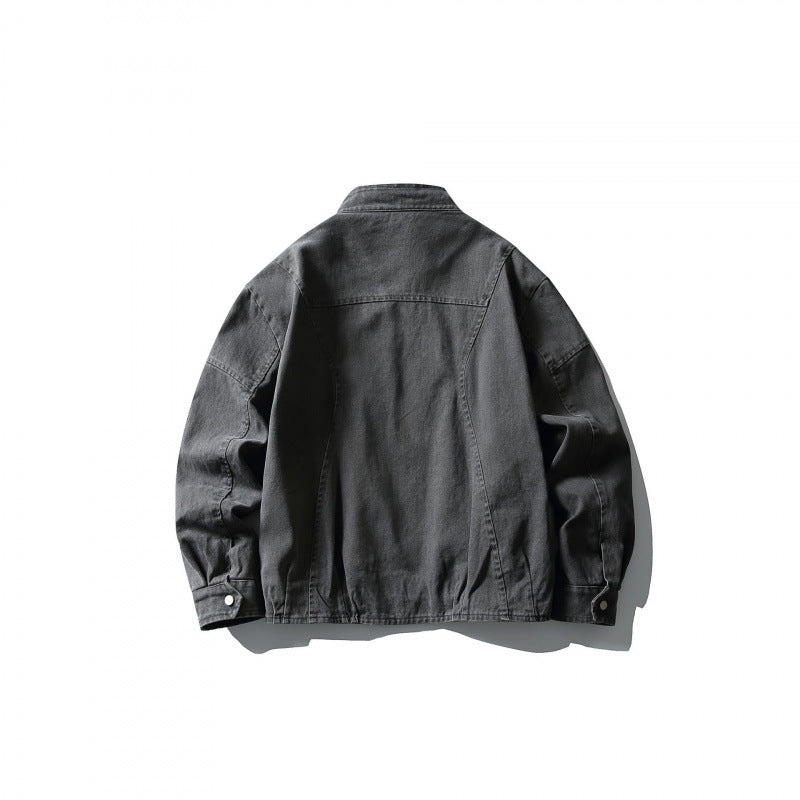 Herren Leichte Worker-Jacke aus Stonewashed-Baumwollmix mit Stehkragen Drune