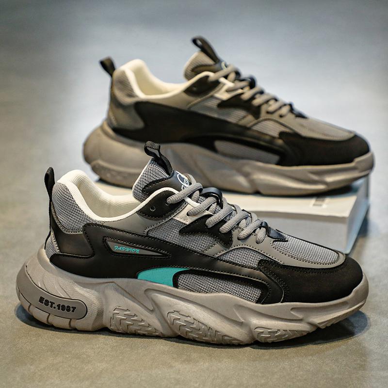 Herren modische Chunky-Sneaker mit verstärkten Overlays, atmungsaktiver Meshkonstruktion und gedämpfter EVA-Plateausohle Drune