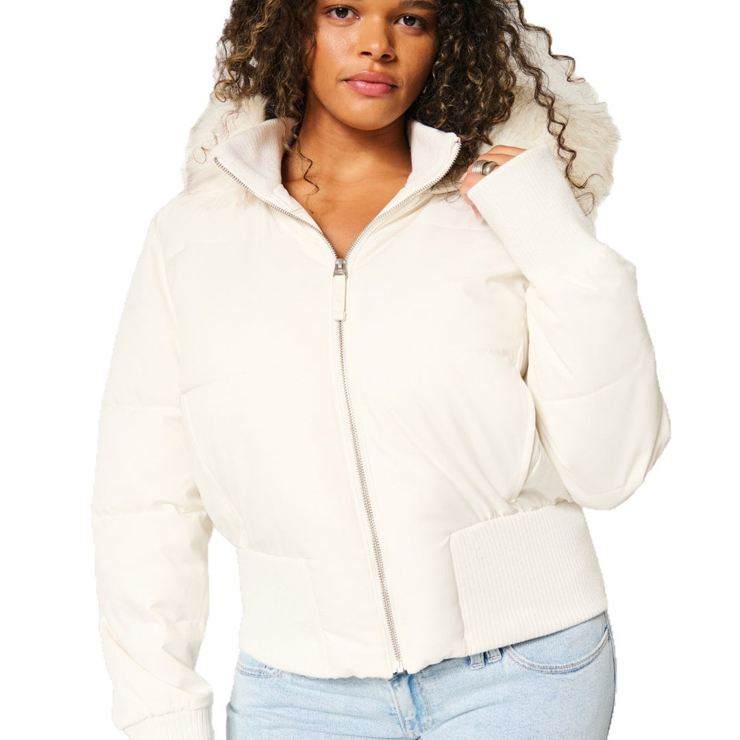 Damen Gestepptes Winterjacke mit abnehmbarer Kapuze und elastischen Bündchen Drune
