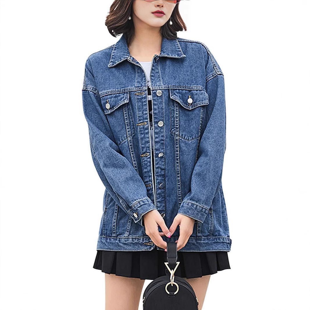Damen Oversized Denimjacke mit dekorativen Druckknöpfen Drune