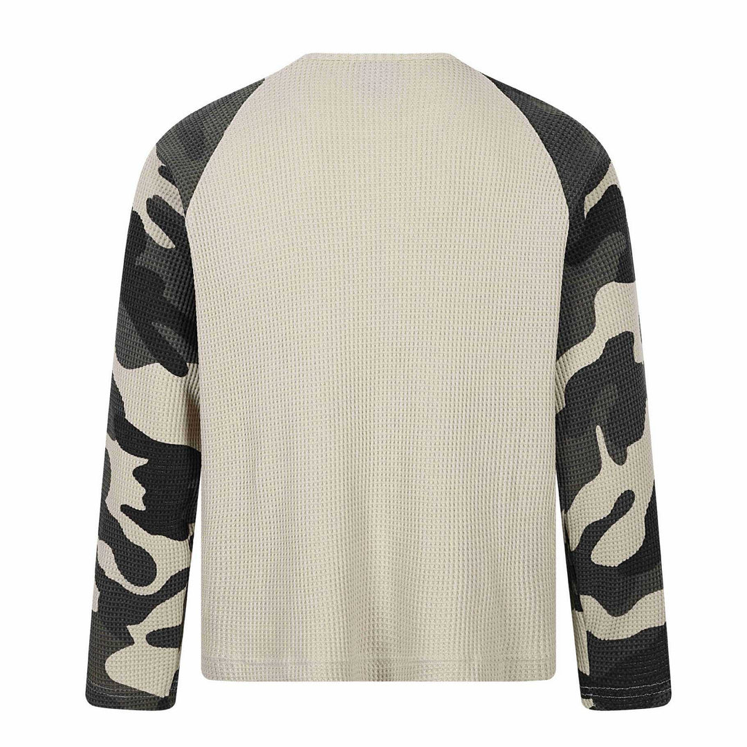Unisex Waffelstrick-Langarmshirt mit Raglanärmeln und Camouflage-Details Drune