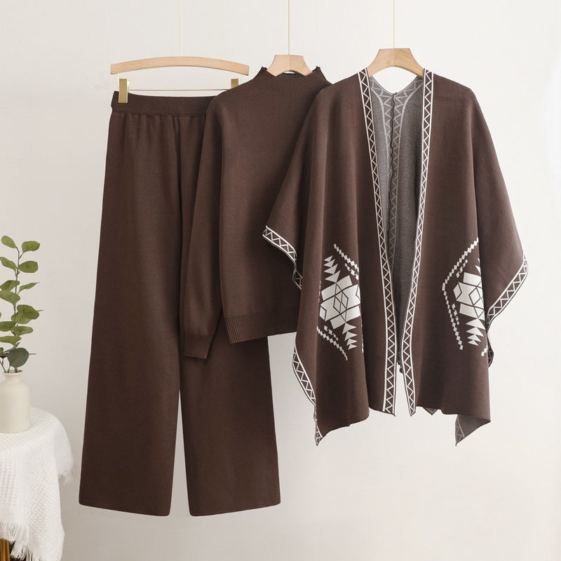 Damen Strick-Loungewear-Set mit außergewöhnlichem Poncho-Stil Drune