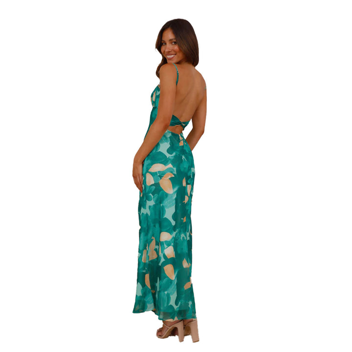 Damen Maxikleid mit floralem Wasserfarben-Design und verstellbaren Trägern Drune