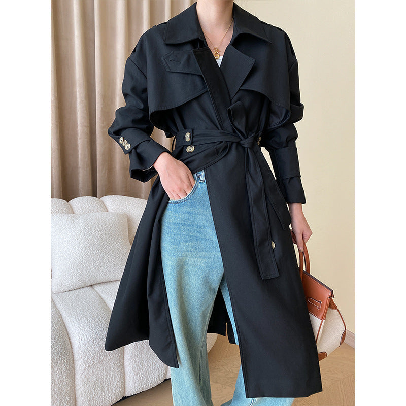 Damen eleganter Trenchcoat mit Gürtel und klassischem Schnitt Drune