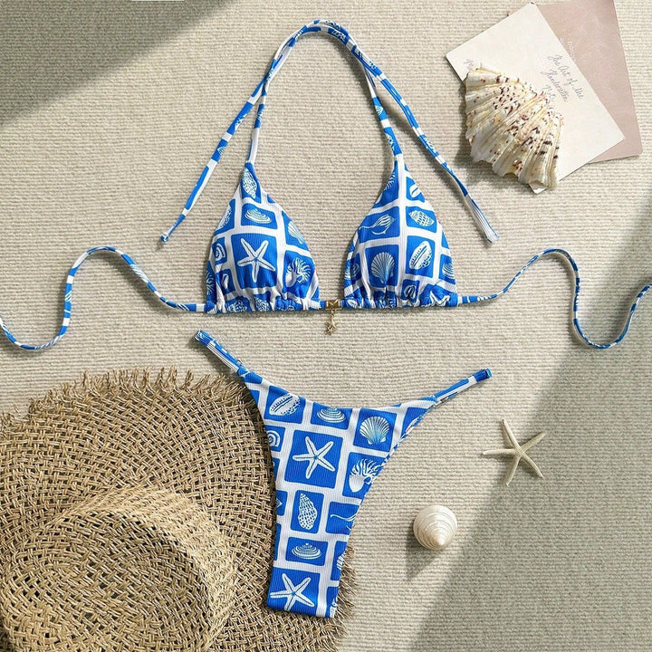 Damen Triangel-Bikini mit maritimem Muster Drune