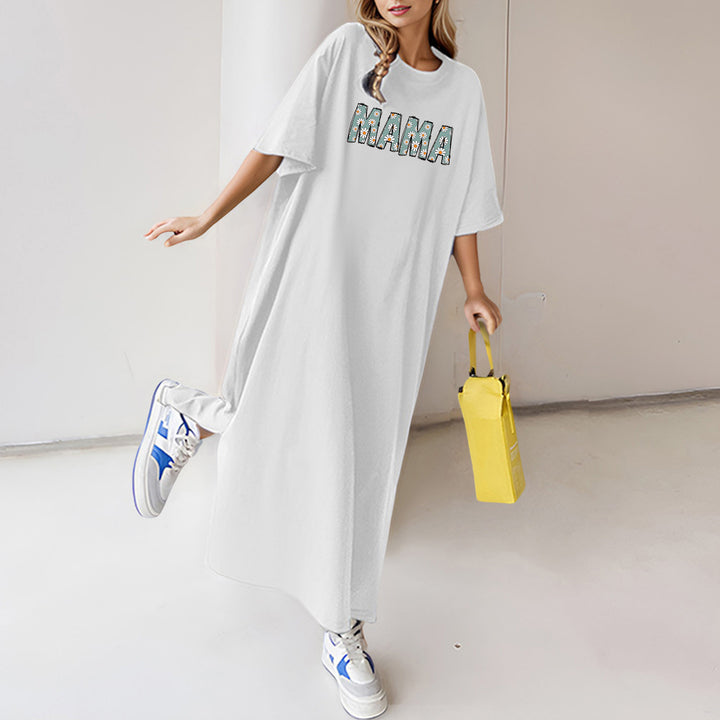 Damen nan florales Statement-Maxikleid im Oversize-T-Shirt-Stil mit Rundhalsausschnitt Drune