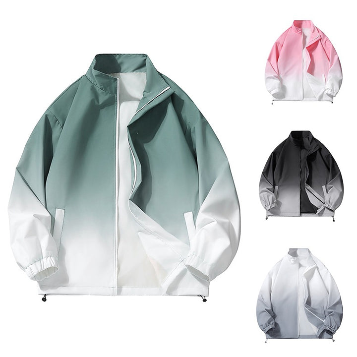 Herren leichte Farbverlauf Windbreakerjacke mit Stehkragen, durchgehendem Reißverschluss & Kordelzugsaum Drune