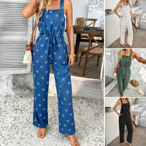 Damen Lässiger Jumpsuit mit verstellbaren Trägern und elastischem Taillenbund Drune