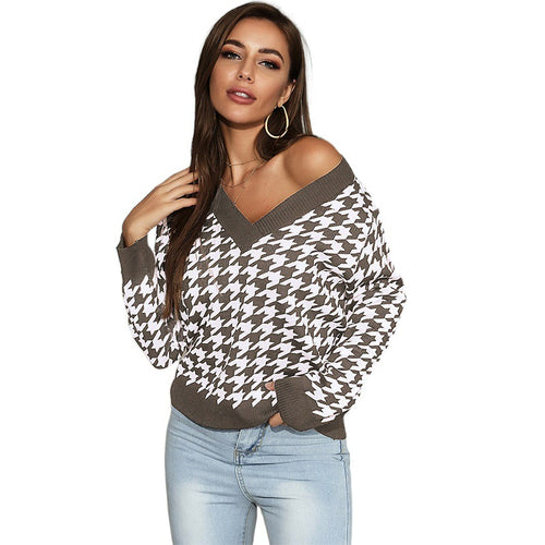 Damen Verspielter Pullover mit Karomuster Drune