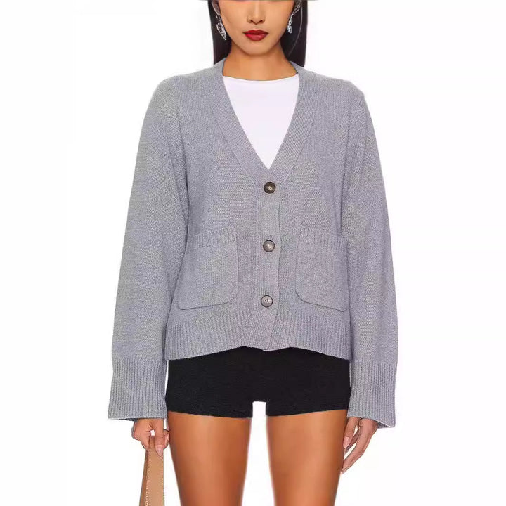 Damen modische Strickjacke mit breit geschnittenen Ärmeln und praktischen Taschen Drune