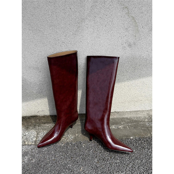 Damen spitz zulaufende Stiefelette mit sculpted Kitten-Absatz und mid-calf Schaft Drune