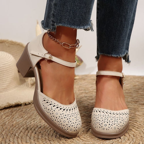 Damen Mary-Jane Pumps mit mittelhohem Blockabsatz, perforiertem Obermaterial und gepolstertem Komfortfußbett Drune
