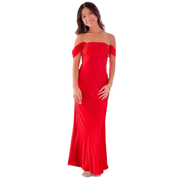 Damen elegantes schulterfreies Maxikleid mit figurbetontem Schnitt und weichem Jersey-Stoff Drune