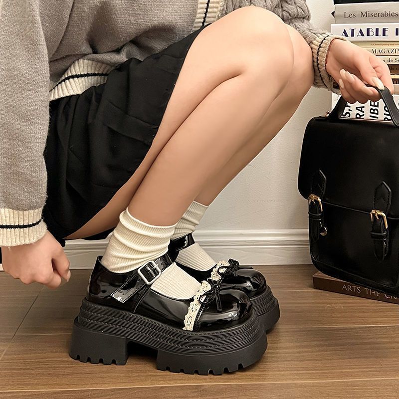 Damen Modische Mary Jane Schuhe mit dekorativer Schleife und robuster Plateau-Sohle Drune