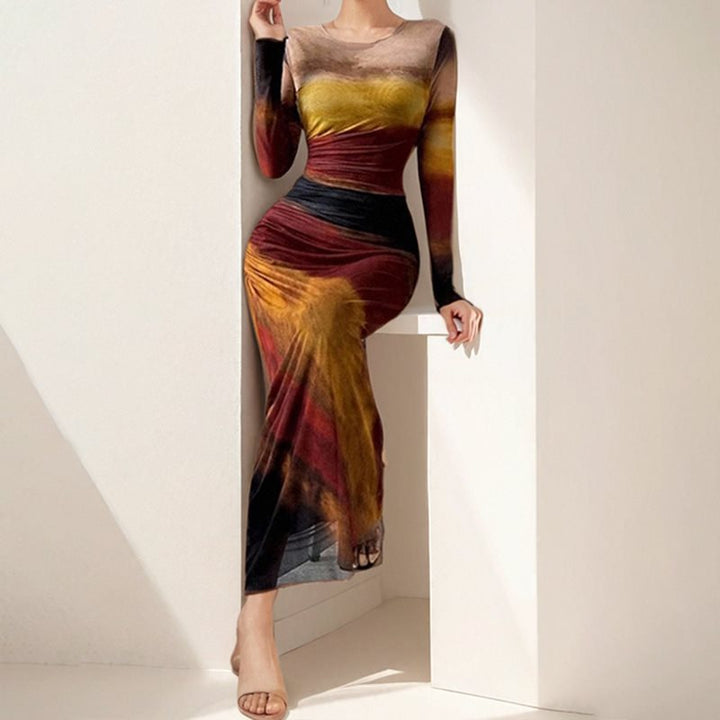 Damen elegantes Maxikleid mit innovativem Farbverlauf Drune