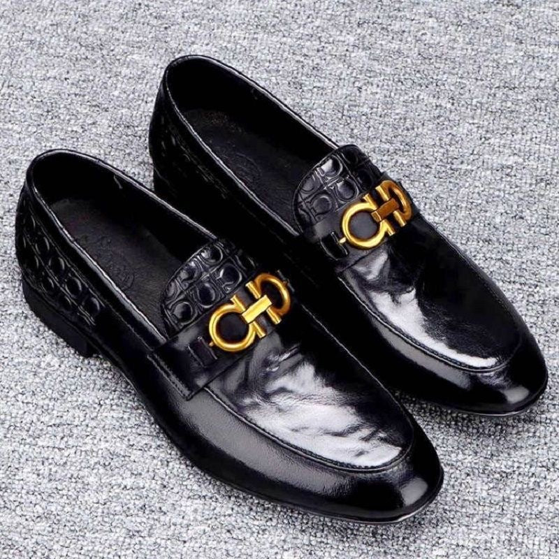 Herren Eleganter Lederlook-Loafer mit Krokoprägung und goldener Bit-Schnalle Drune