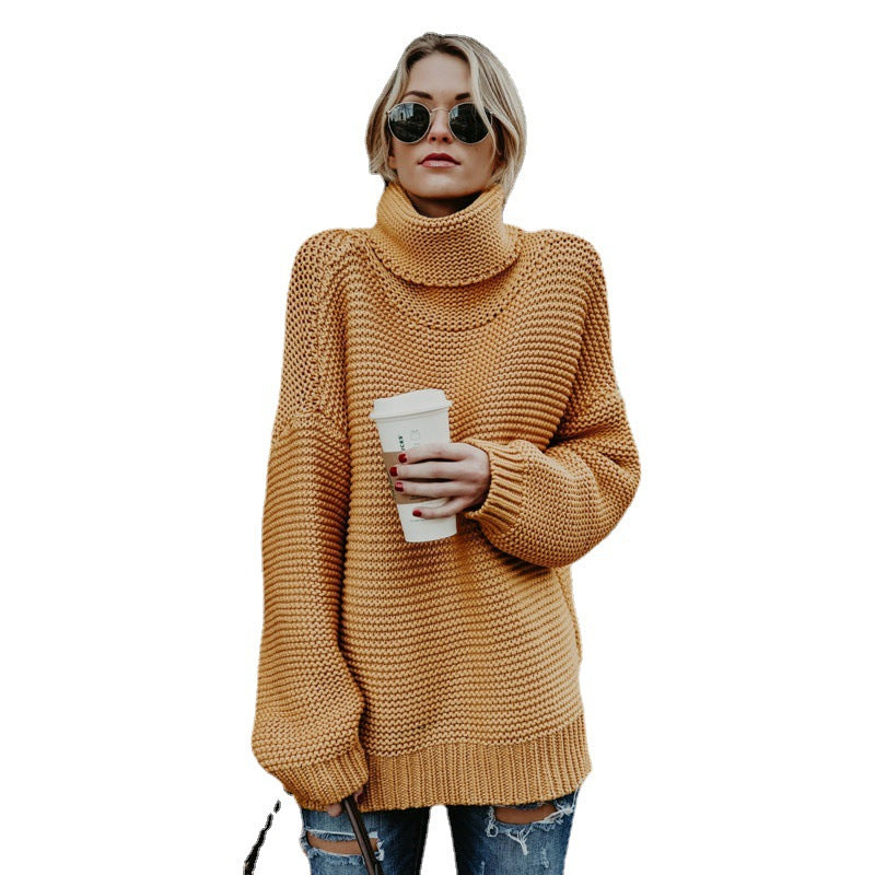Damen Grobstrickpullover mit hohem Kragen und lässiger Oversized-Passform Drune