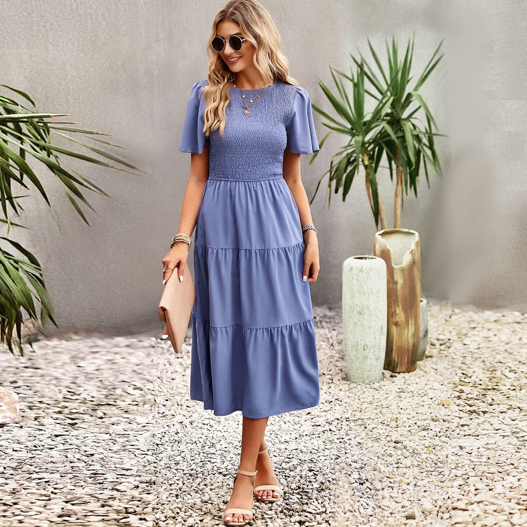 Damen Midikleid mit schwingendem Rüschensaum und elastischem Oberteil Drune