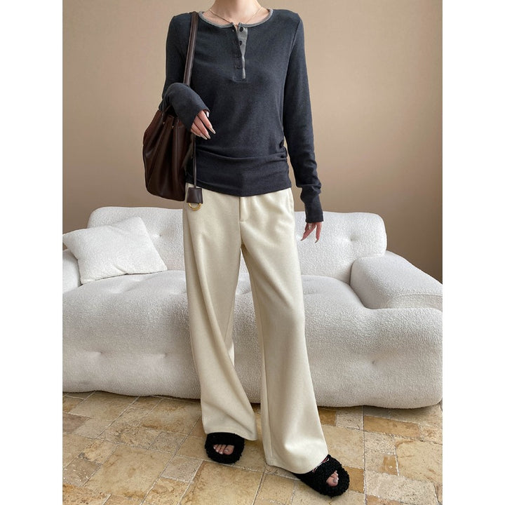 Damen Langarm-Henley-Shirt mit modischer Knopfleiste und weichem Material Drune