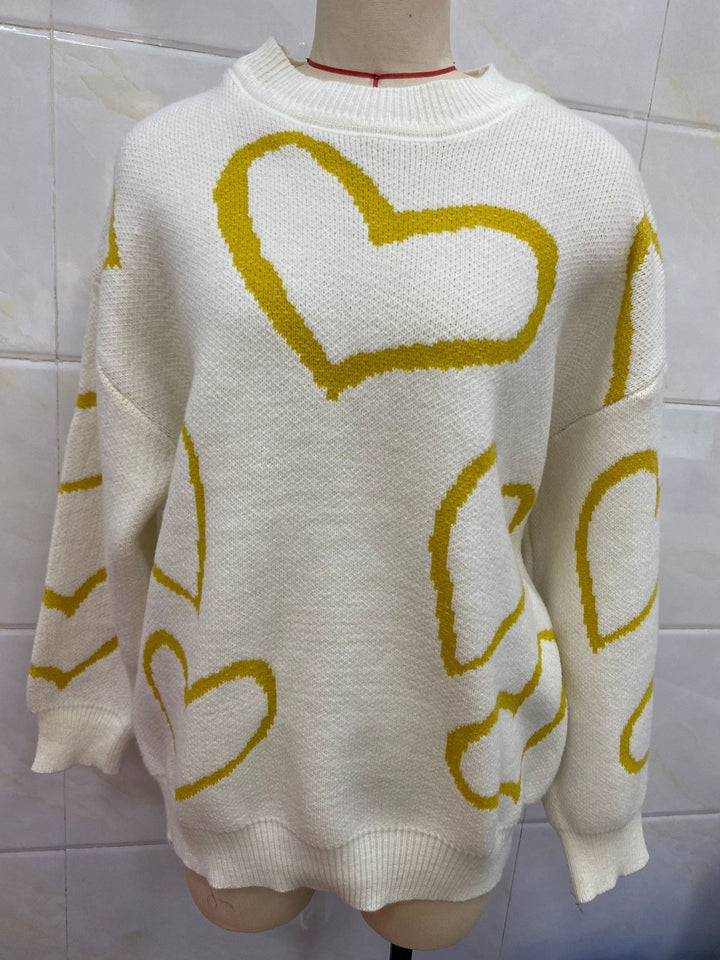 Damen Kuscheliger Jacquard-Pullover mit Herzmotiv und lockerer Oversize-Passform Drune