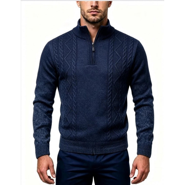 Herren Strukturierter Halbzip-Pullover mit Stehkragen und Zopfmuster-Details Drune