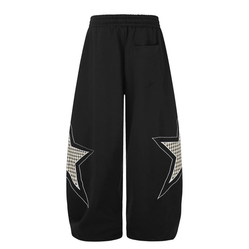 Damen weite Palazzo-Sweathose mit Stern-Applikationen und Karo‑Einsätzen Drune