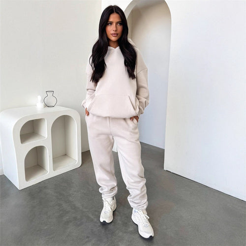 Damen Loungewear-Set mit oversized Kapuzenpullover und hochgeschnittener Kordelzug-Jogginghose aus Baumwollmischung Drune