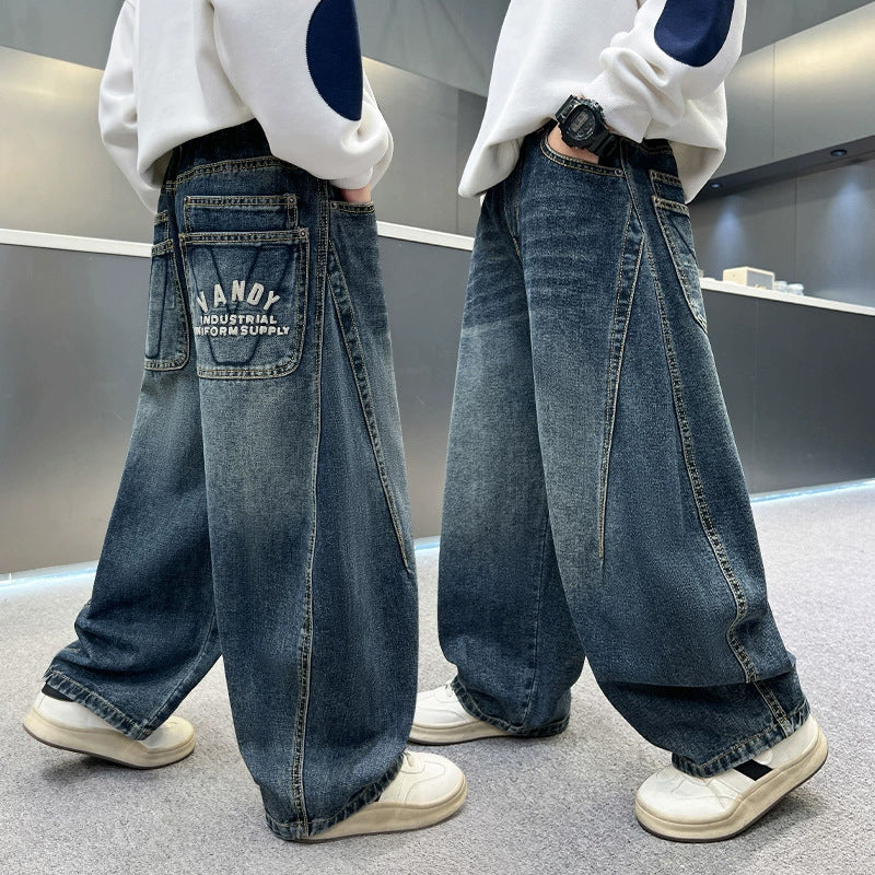 Unisex weite Denim Hose mit kreativen Gestaltungselementen Drune