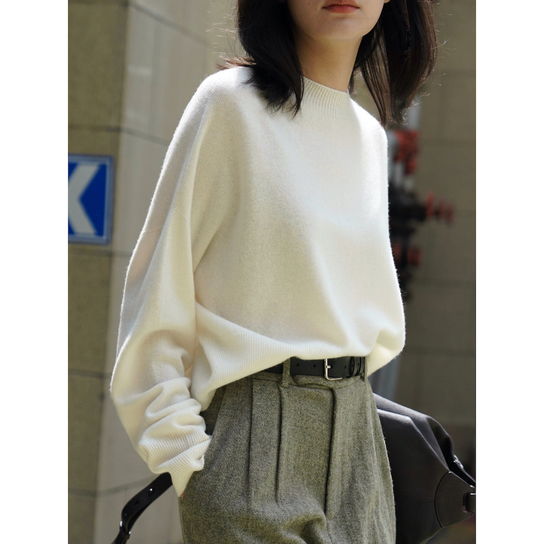 Damen Relaxter Feinstrick-Pullover mit überschnittener Schulter und Rundhalsausschnitt Drune