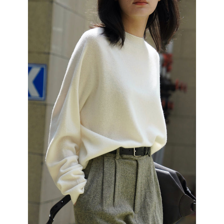 Damen Relaxter Feinstrick-Pullover mit überschnittener Schulter und Rundhalsausschnitt Drune