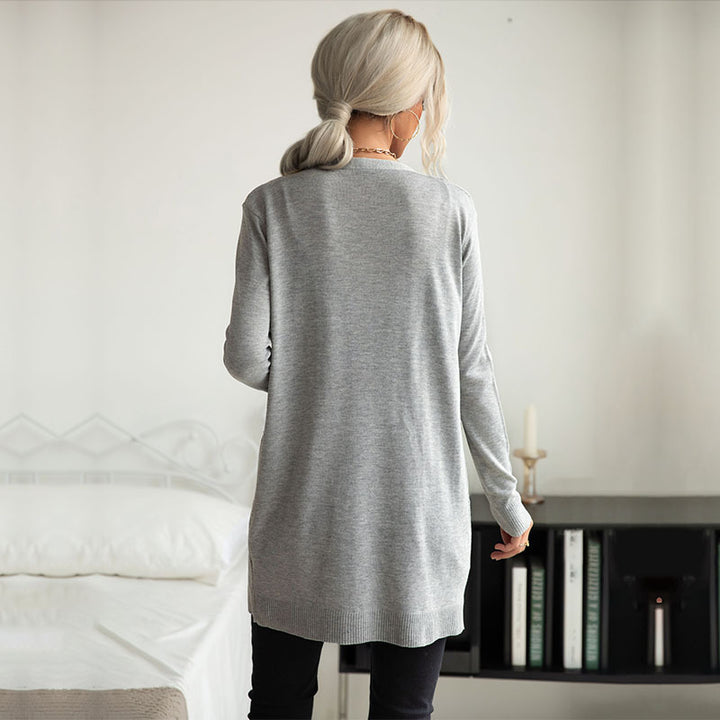 Damen Langer Feinstrick-Cardigan mit Rippenstruktur und Eingrifftaschen Drune