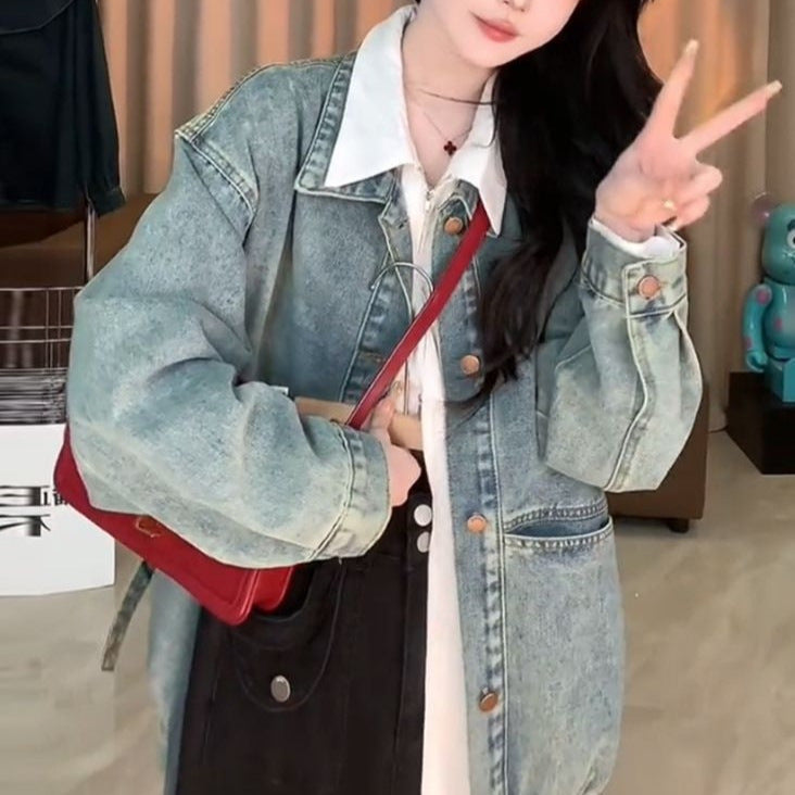 Damen lässige Oversized-Jeansjacke Drune
