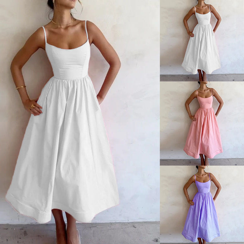 Damen Maxikleid mit zeitloser A-Linien-Silhouette und schmalen Trägern Drune