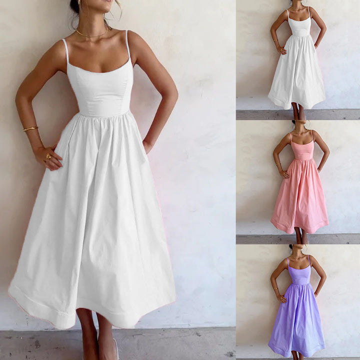 Damen Maxikleid mit zeitloser A-Linien-Silhouette und schmalen Trägern Drune