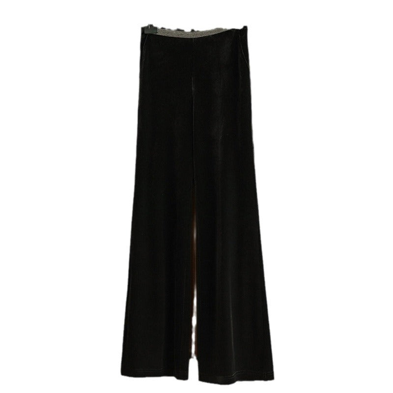 Damen Elegante und fließende Velours-Hose Drune