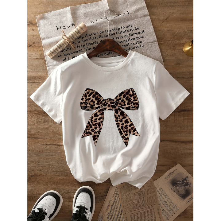 Damen T-Shirt mit elegantem Leoprint Schleifenmotiv Drune