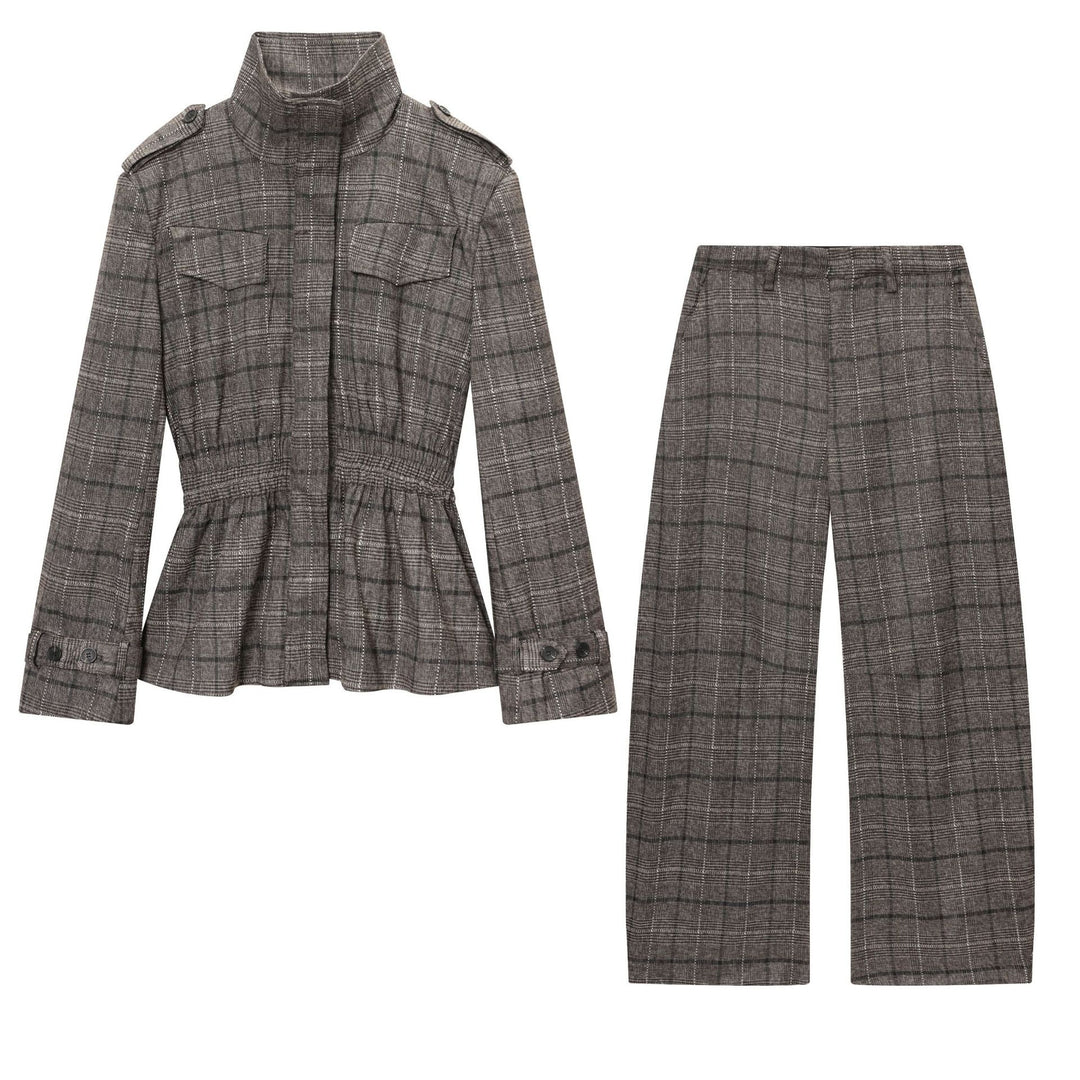 Damen nan Glencheck-Hose mit hoher Taille, weitem Bein, Bügelfalte und verdeckter Frontleiste Drune