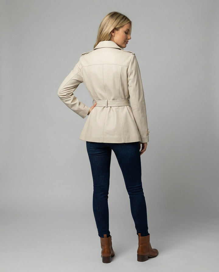 Damen übergangsjacke damen taillierter kurzer Trenchcoat mit Gürtel und doppelreihiger Knopfleiste Drune