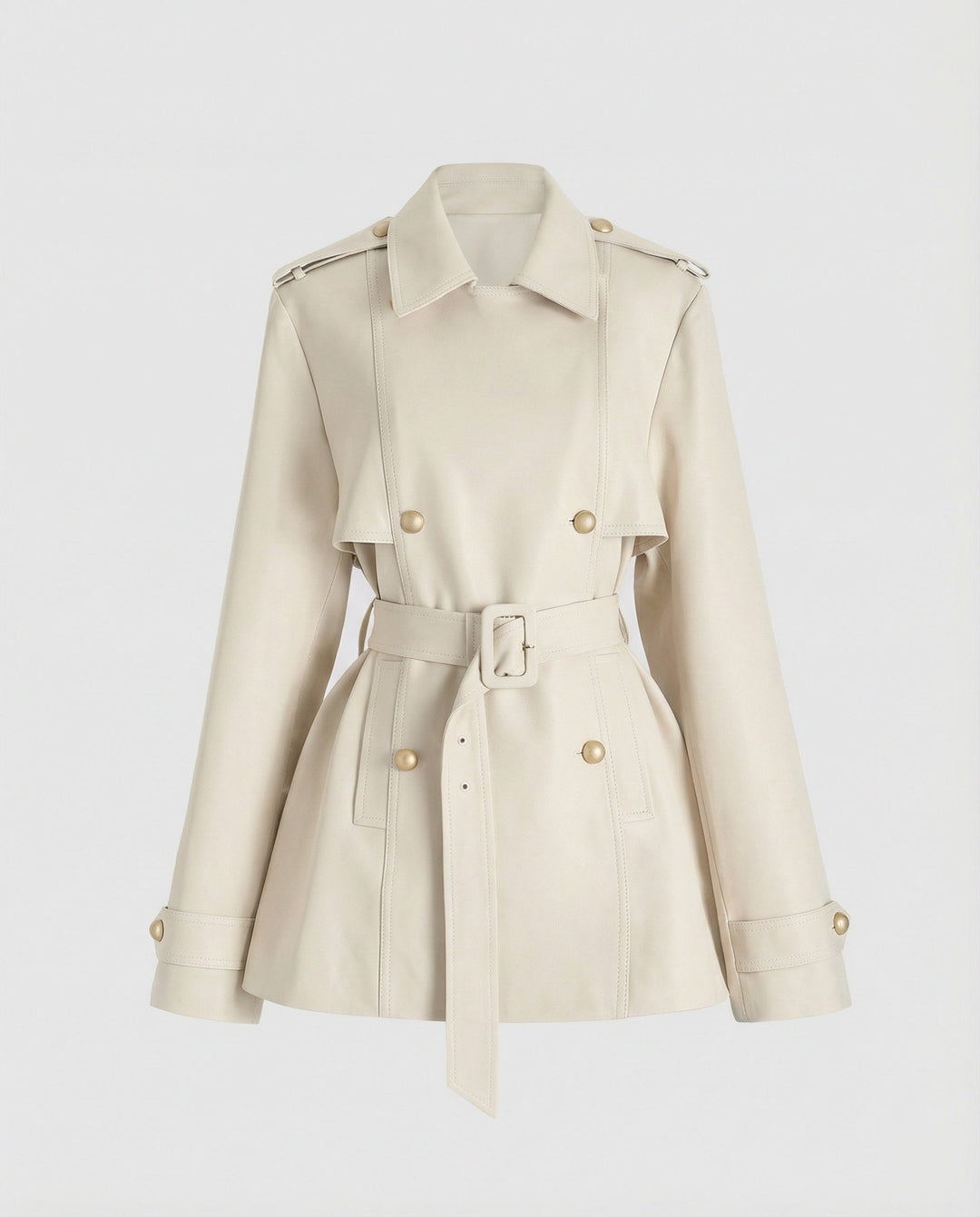Damen übergangsjacke damen taillierter kurzer Trenchcoat mit Gürtel und doppelreihiger Knopfleiste Drune