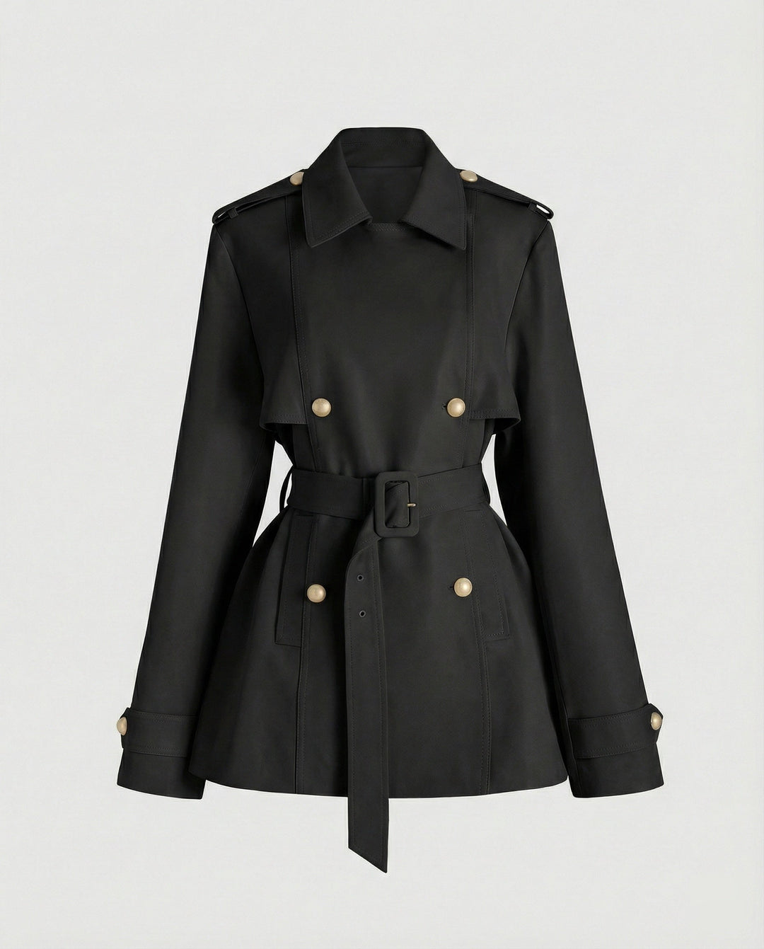 Damen übergangsjacke damen taillierter kurzer Trenchcoat mit Gürtel und doppelreihiger Knopfleiste Drune
