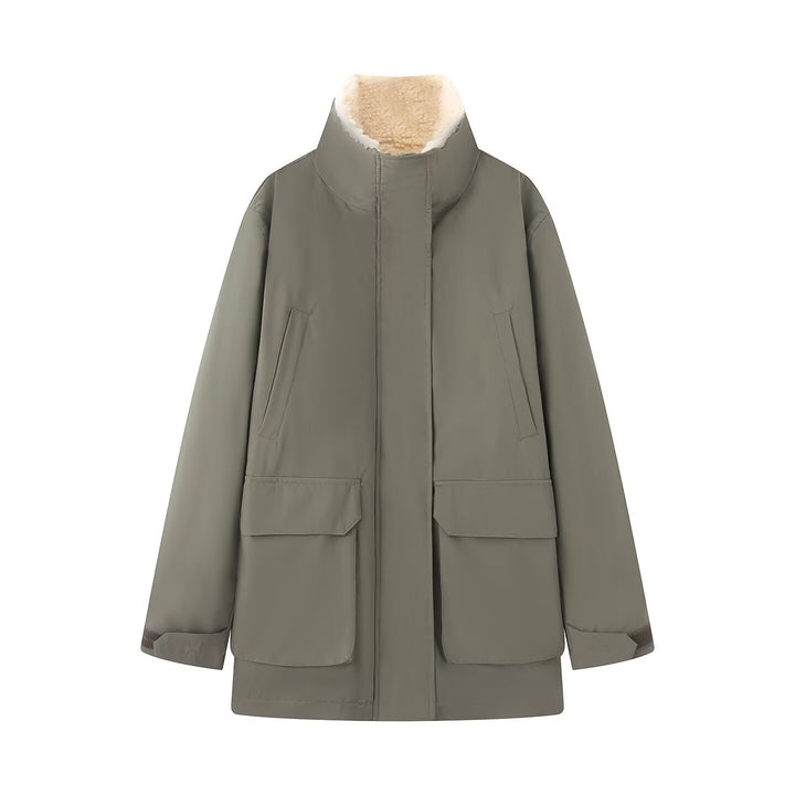Damen Wattierte Parka‑Jacke mit hohem Teddykragen und aufgesetzten Klappentaschen Drune