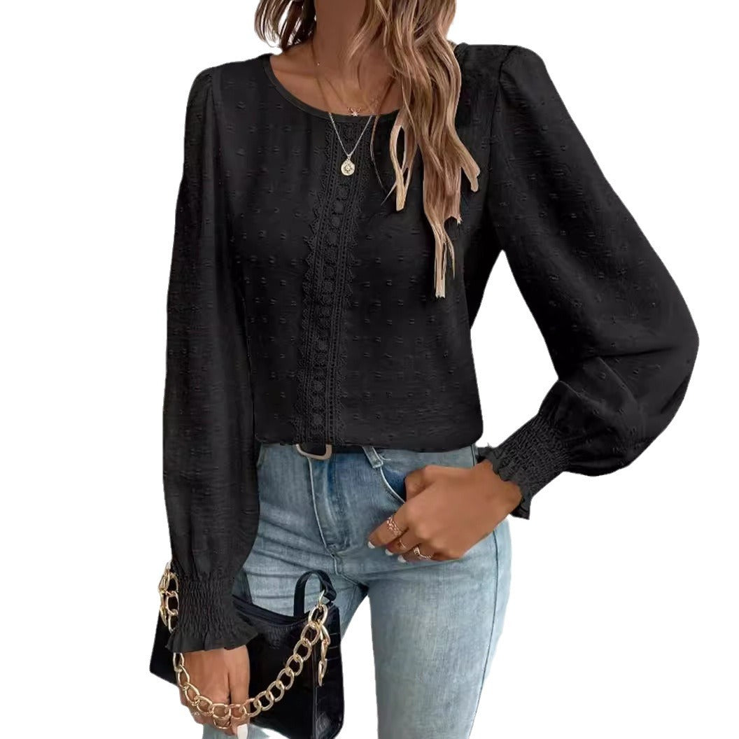 Damen luftige Bluse mit feinem Stickmuster Drune